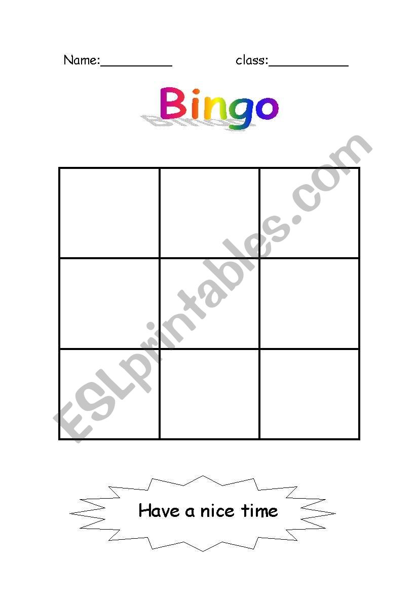 bingo worksheet