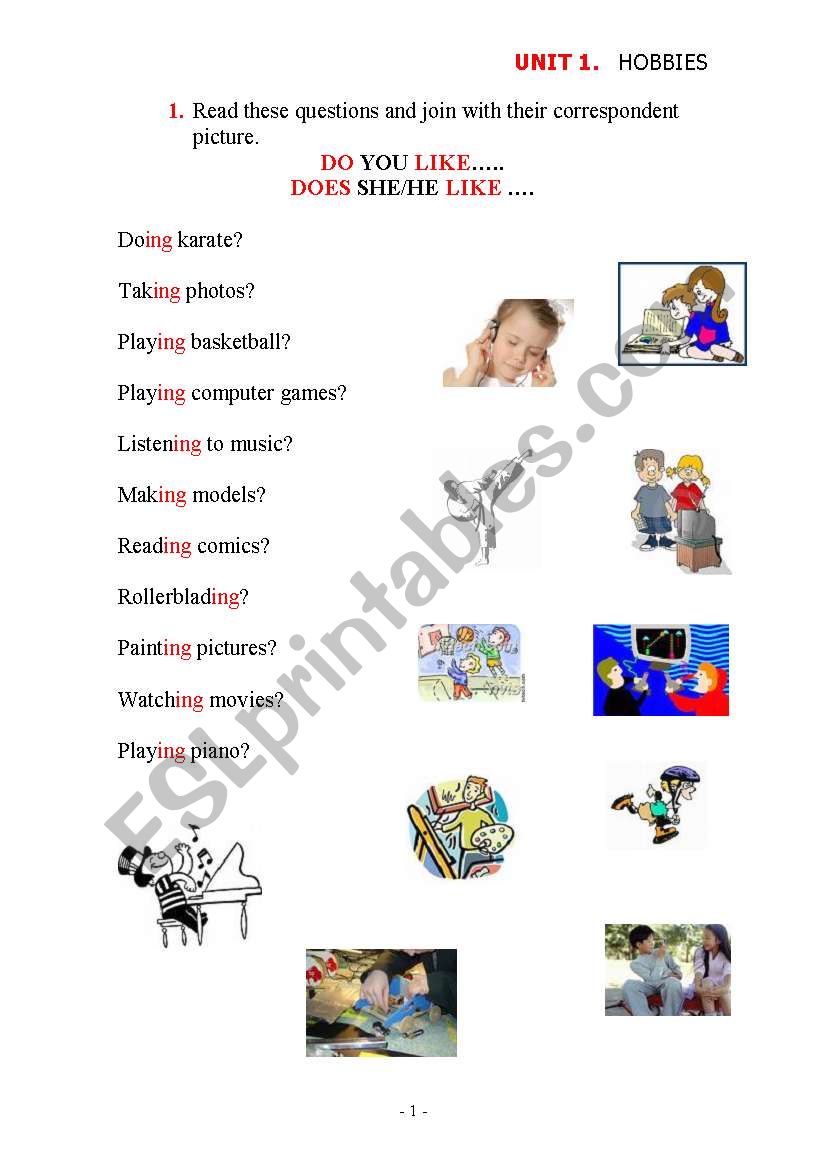 Hobbies worksheet