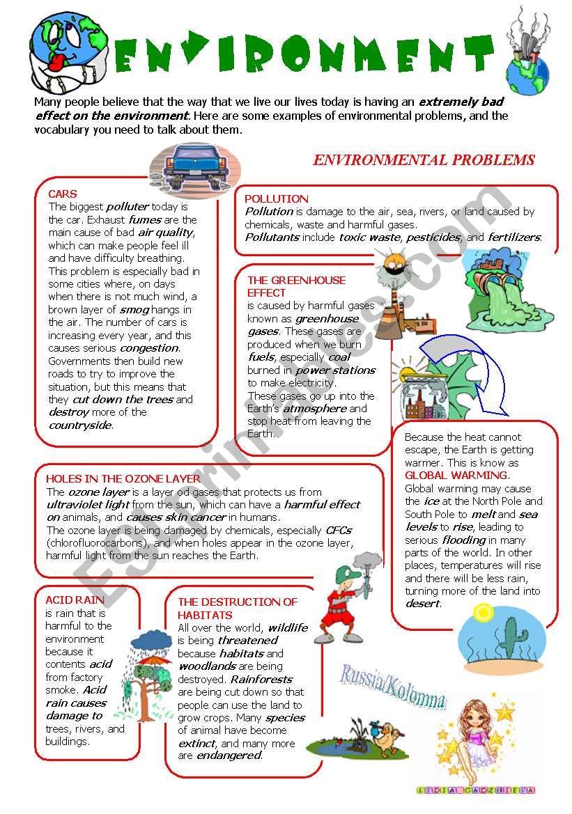 ENVIRONMENTAL PROBLEMS worksheet