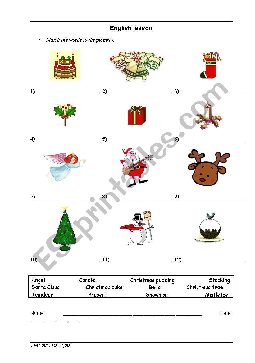 Christmas matching worksheet