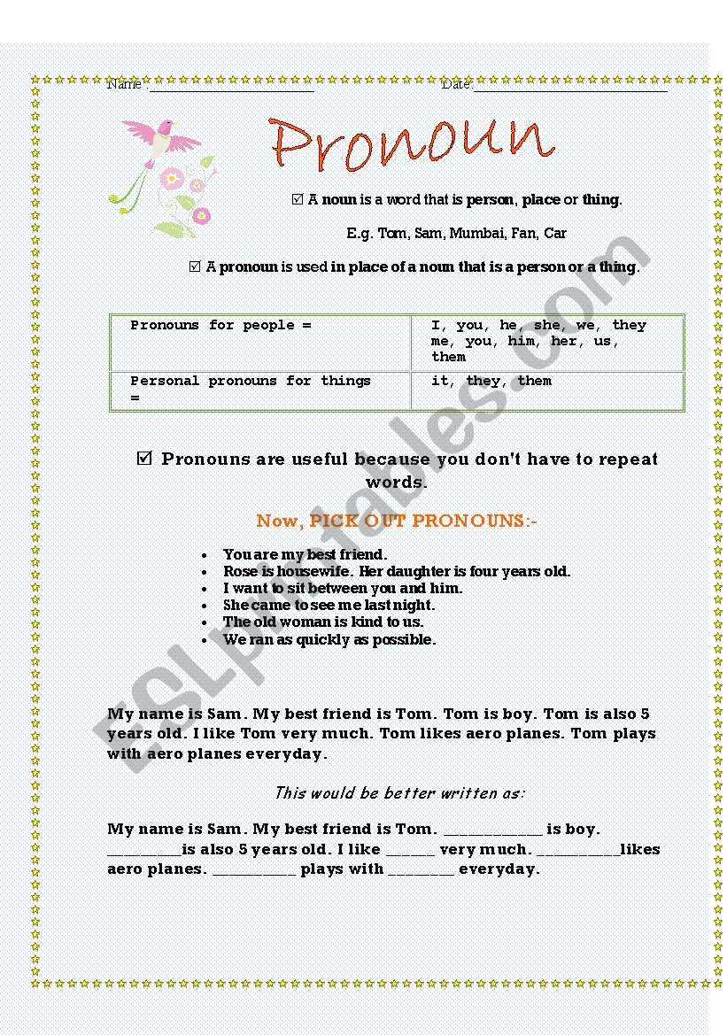 Pronoun worksheet