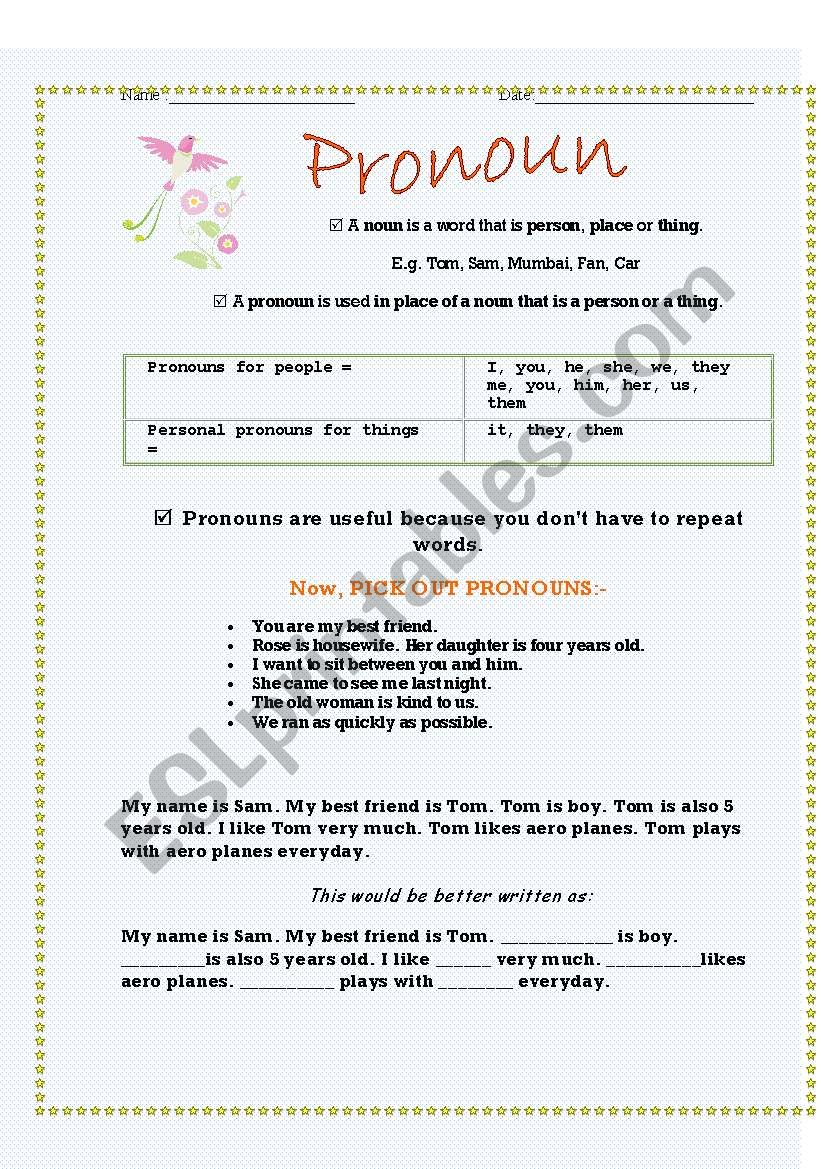 Pronoun worksheet