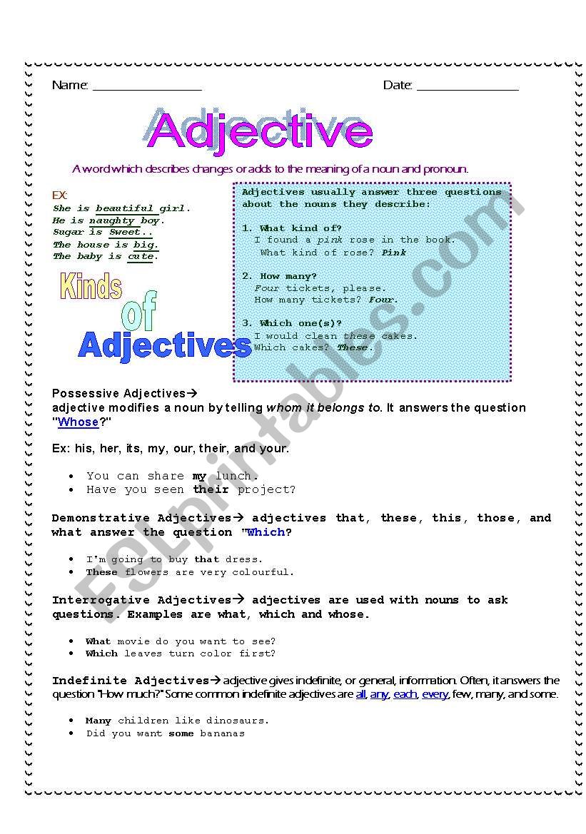 Adjective worksheet