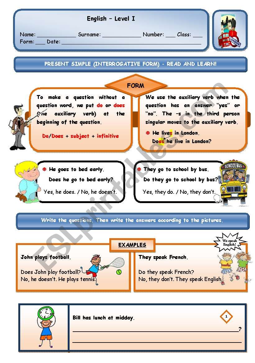 PRESENT SIMPLE - INTERROGATIVE (TWO PAGES)