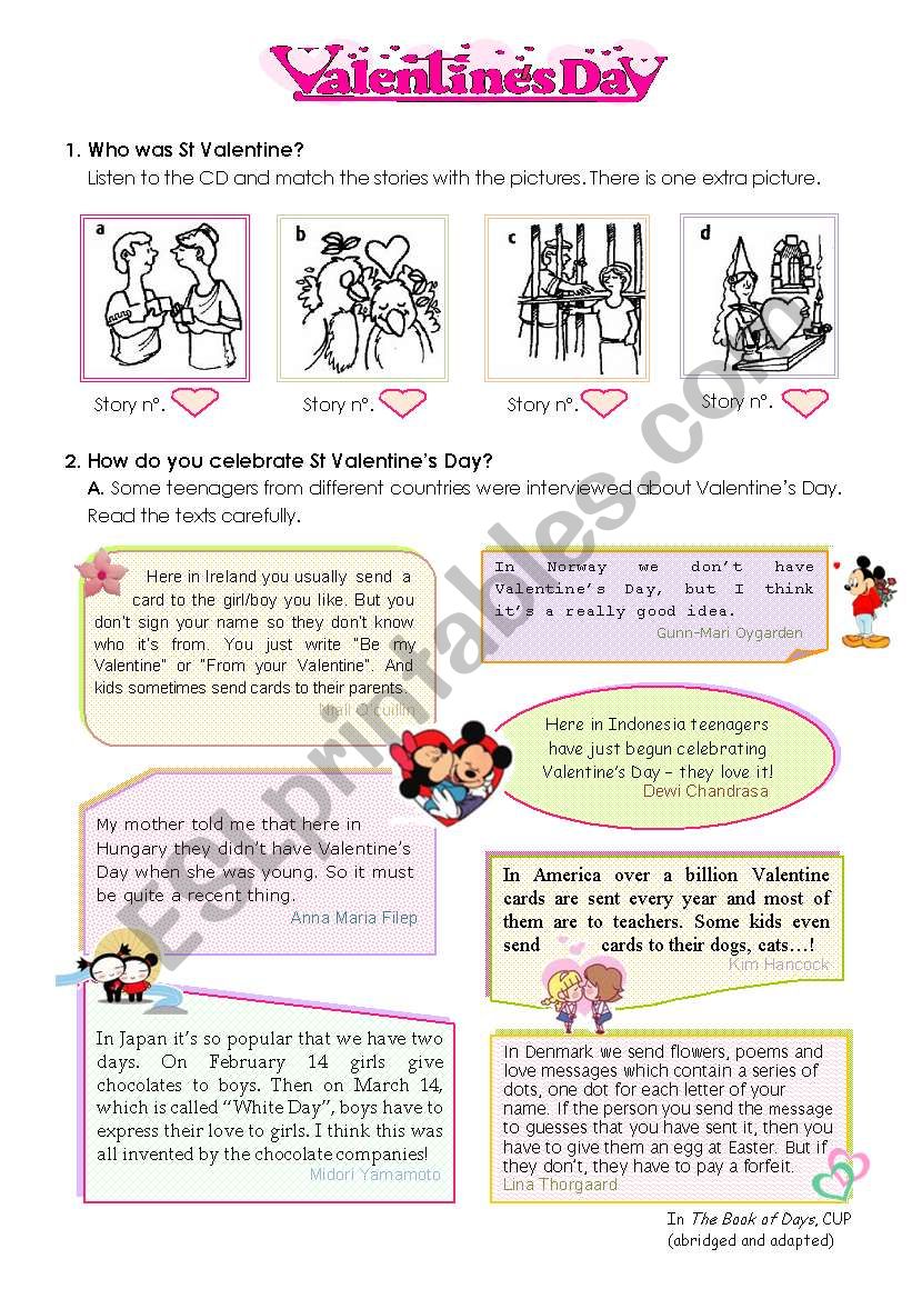 Celebrating Valentines Day  -- a lesson plan including listening + reading + writing activities