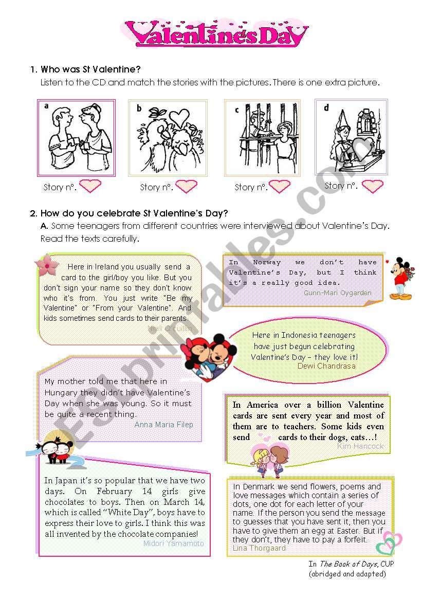 Celebrating ValentineÂ´s Day  -- a lesson plan including listening + reading + writing activities