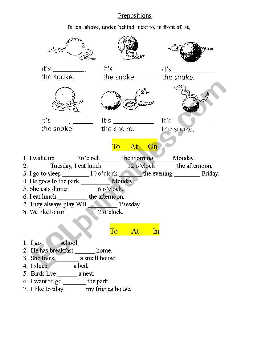 Prepositions worksheet