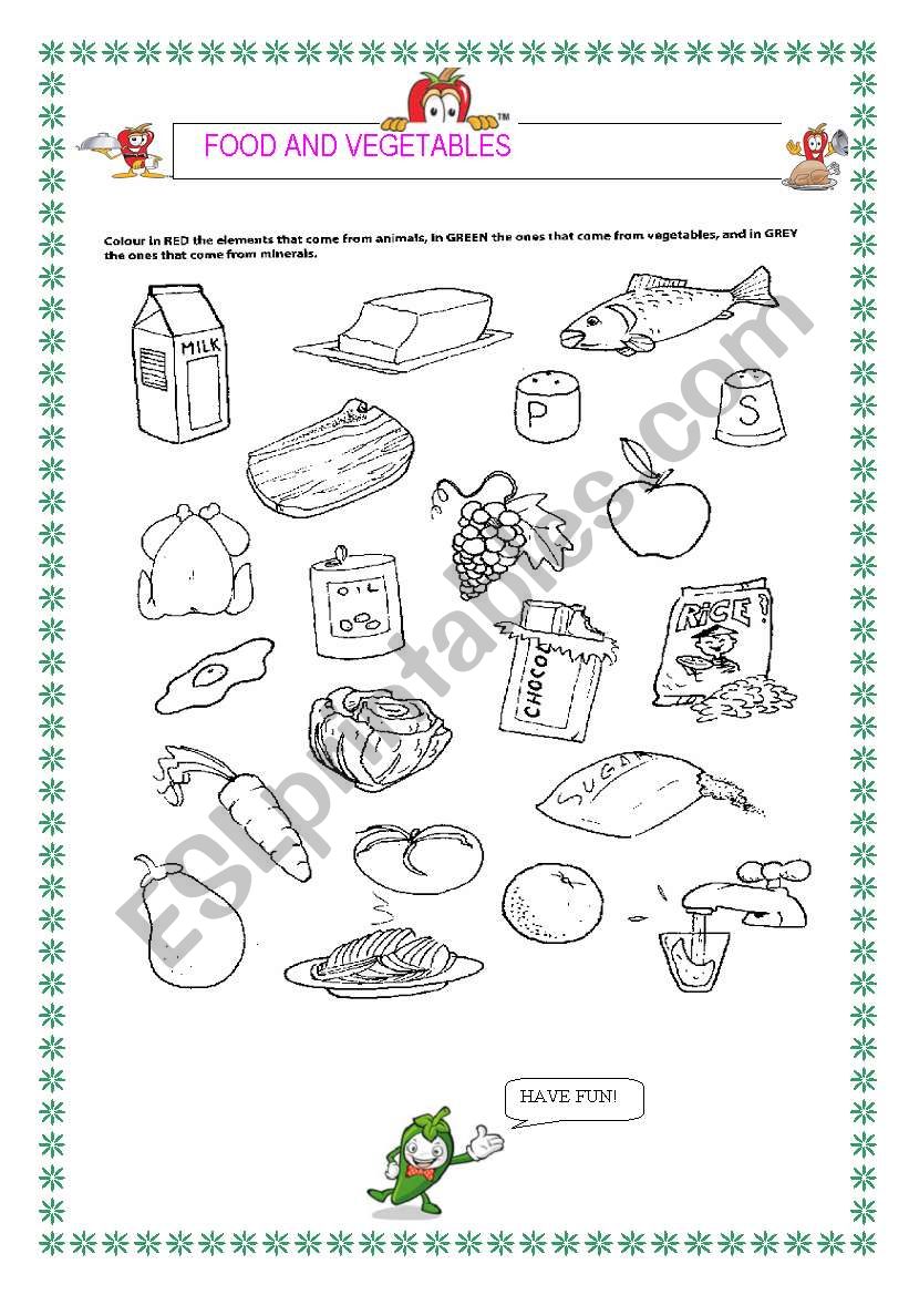 FOOD AND VEGETABLES worksheet