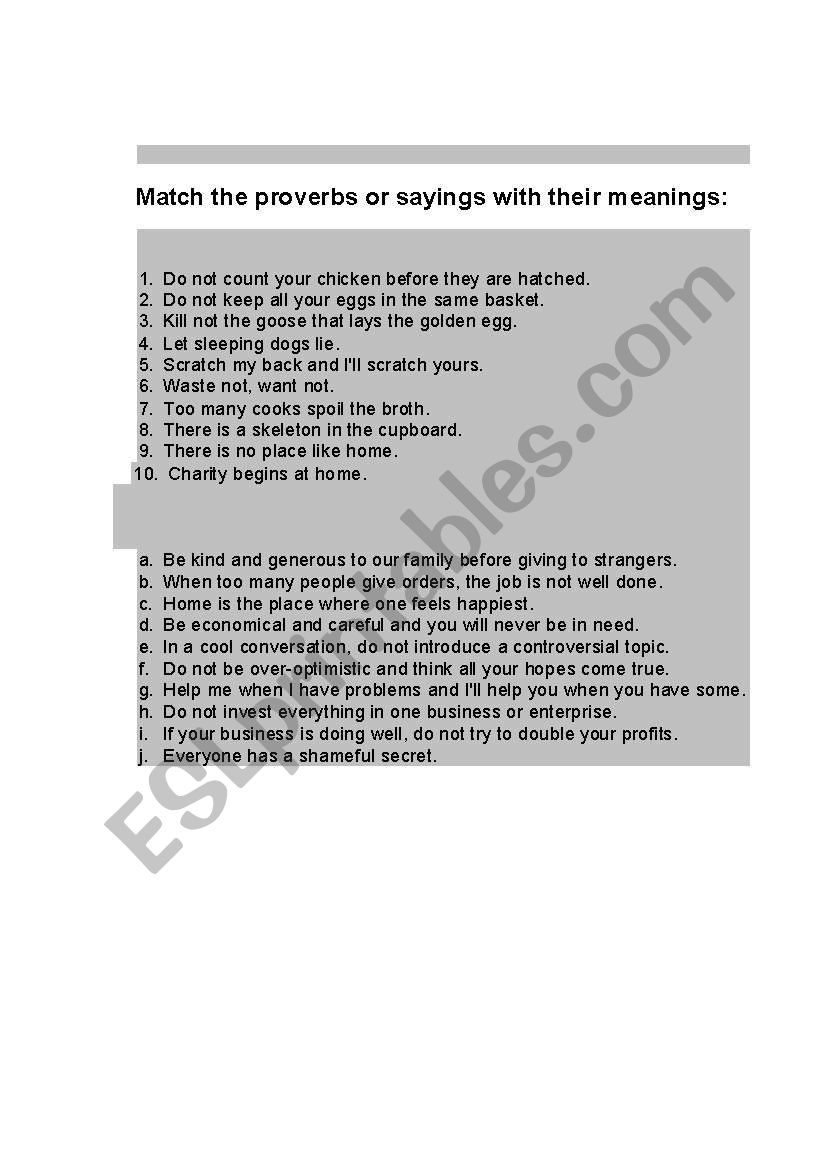 Proverbs worksheet
