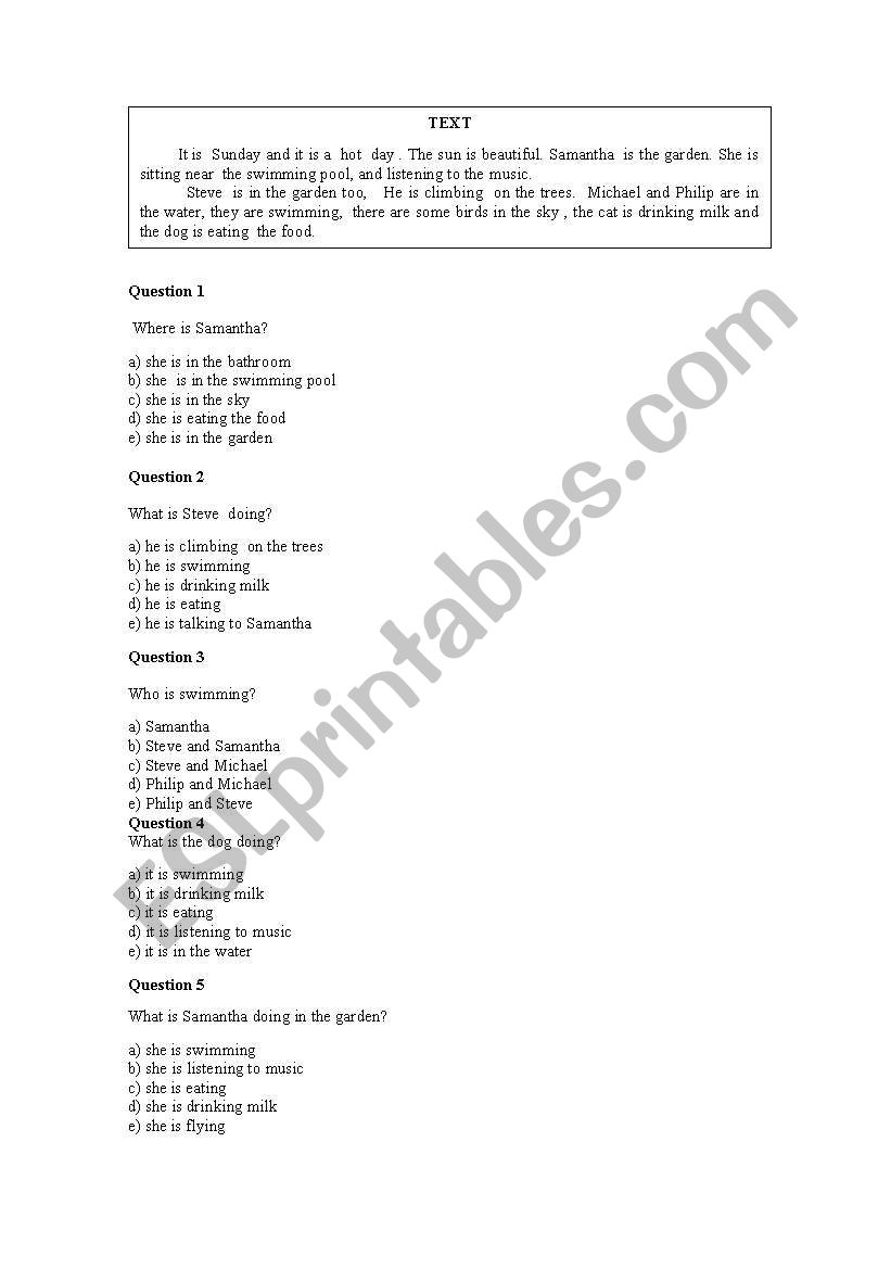 Interpretation of text worksheet