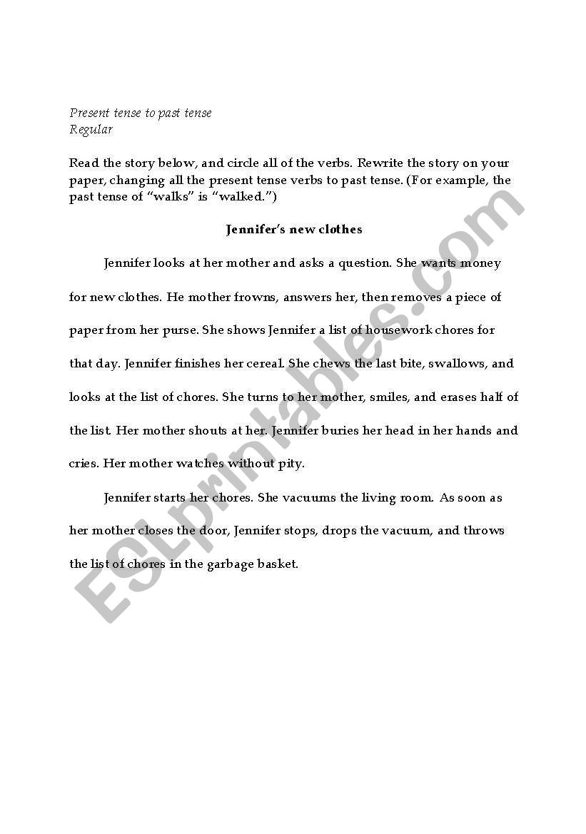 Jennifers new clothes worksheet