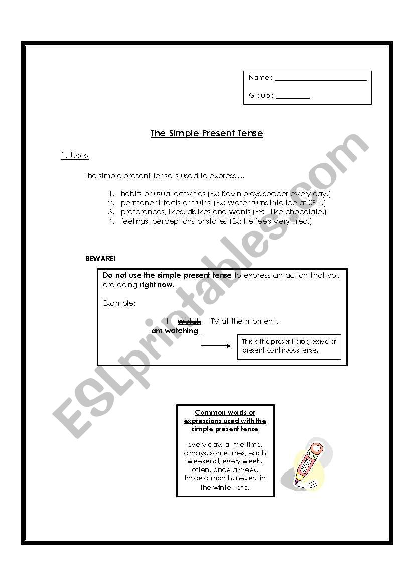 The Simple Present (Notes and exercises)