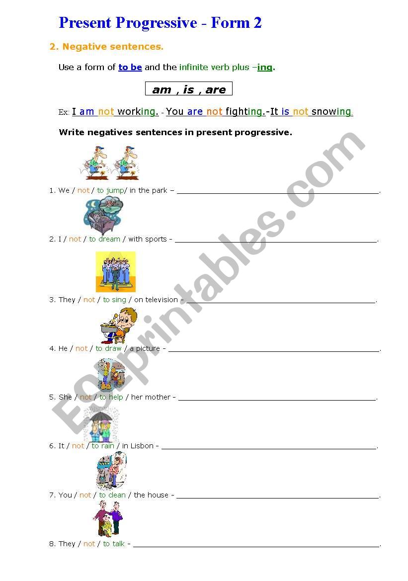 Present Progressive - Form 2 worksheet