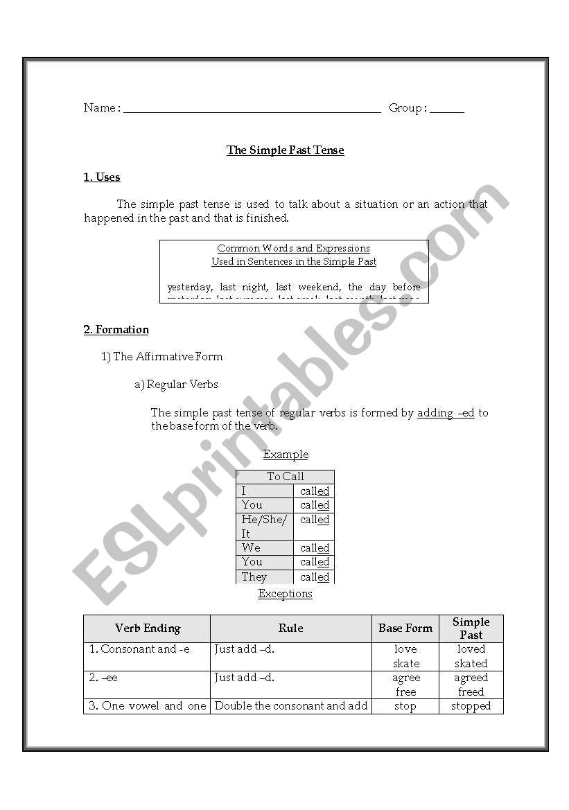 The Simple Past  worksheet