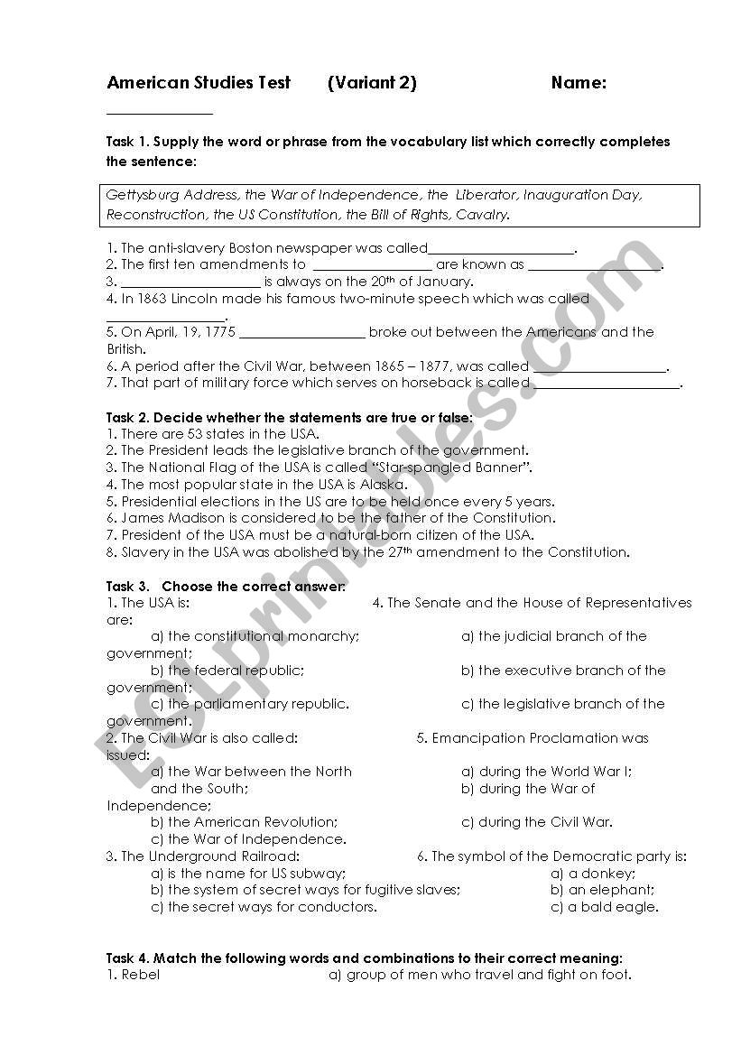 American Studies Test 2 worksheet