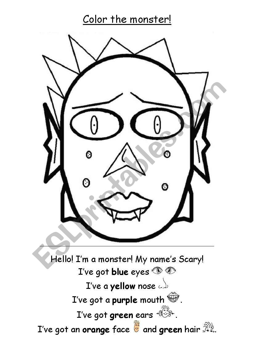 Monster Color - verb have got, colors, parts of the face