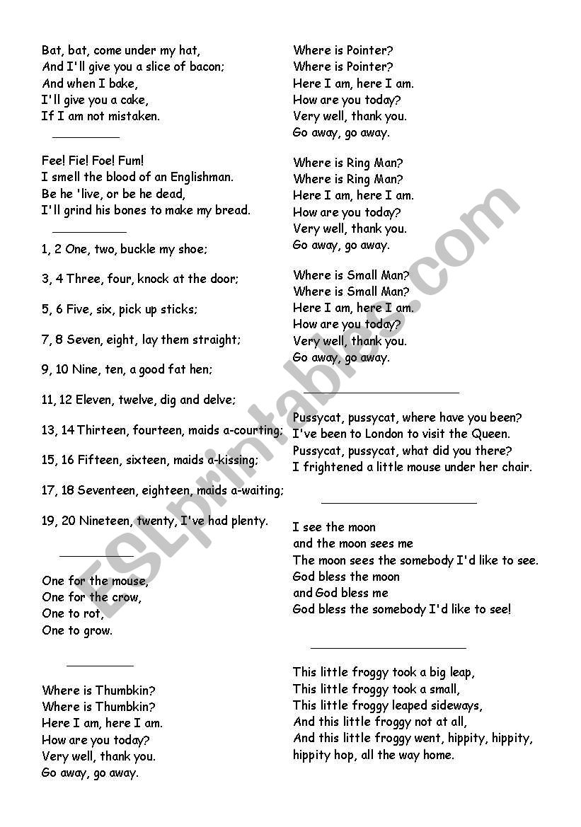 Nursery Rhymes worksheet
