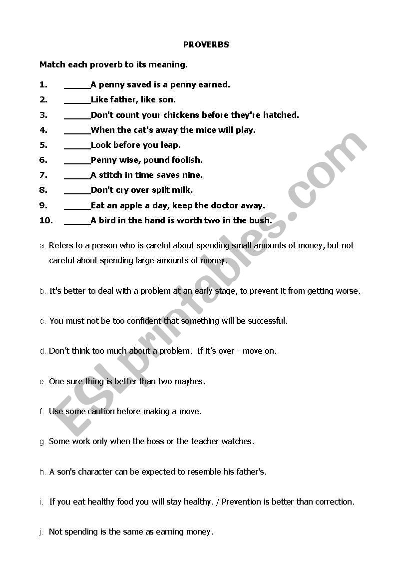 Proverbs worksheet