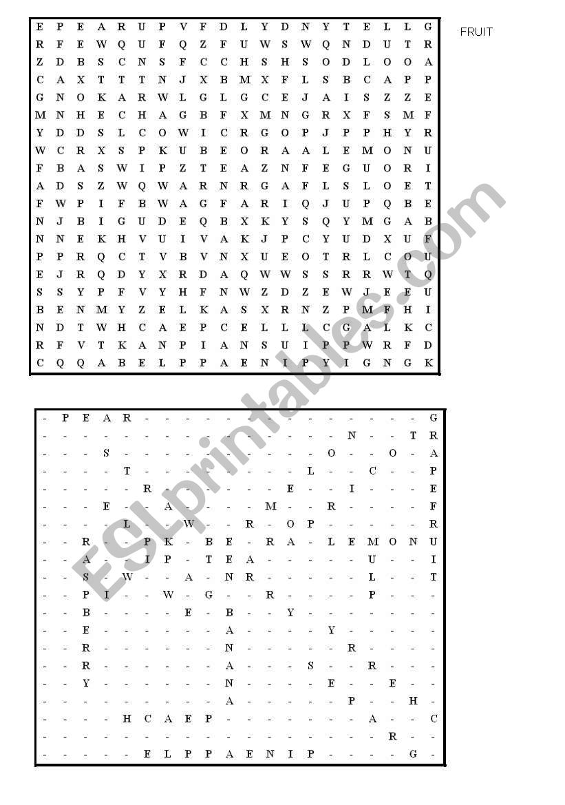 Wordsearch - fruit worksheet