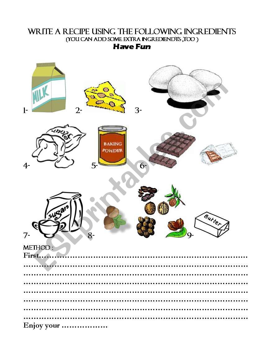 recipe -food  worksheet