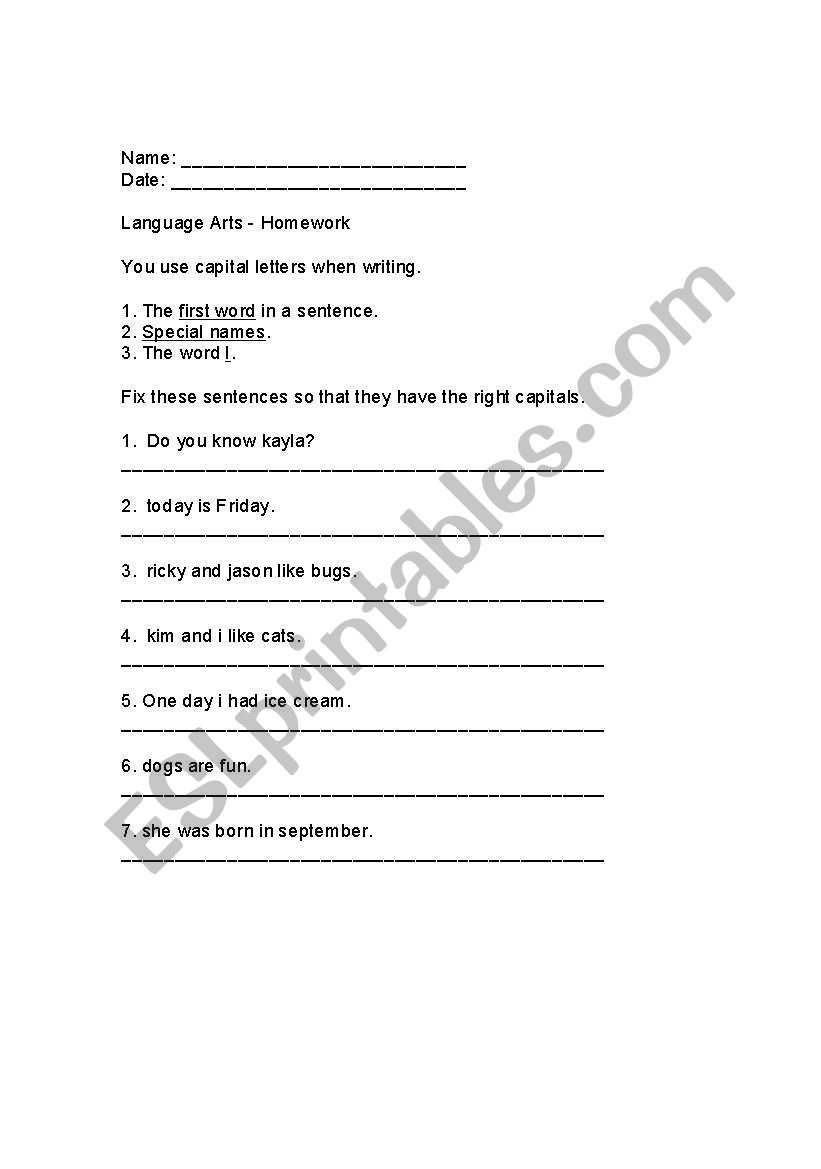 capitalization practice worksheet