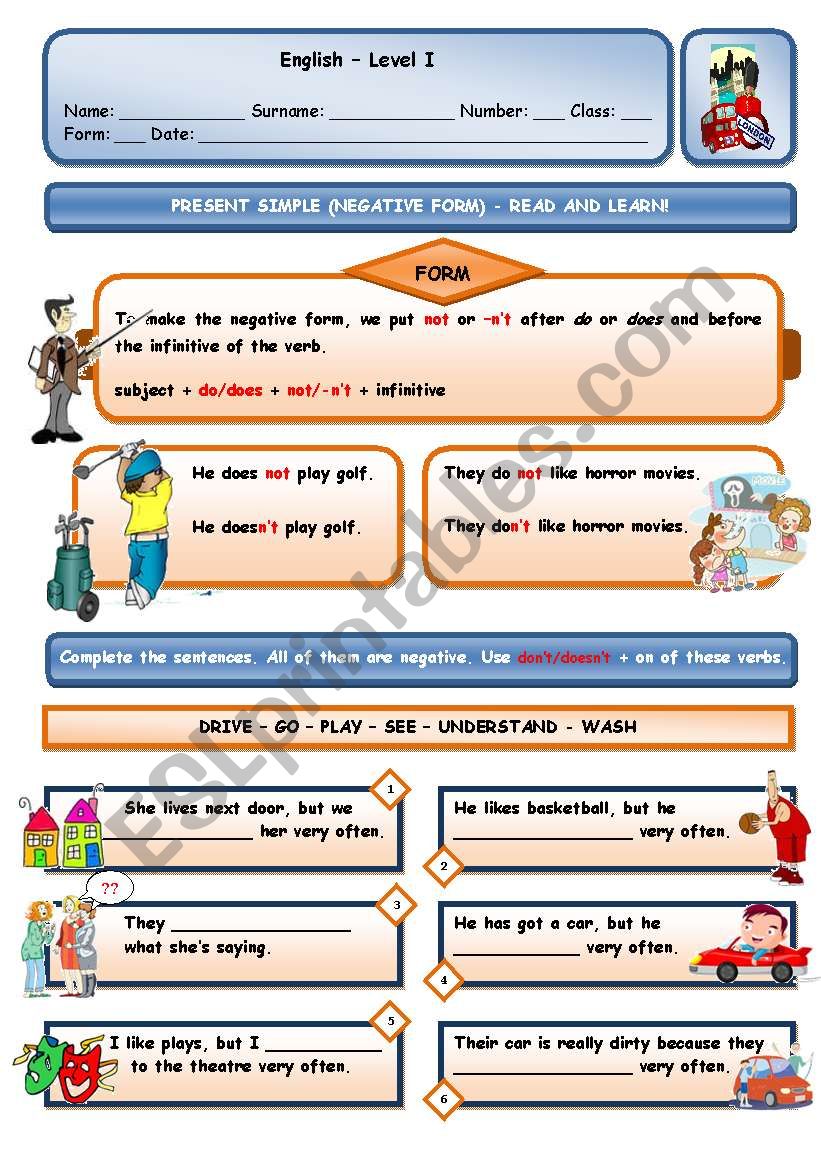 PRESENT SIMPLE - NEGATIVE  worksheet