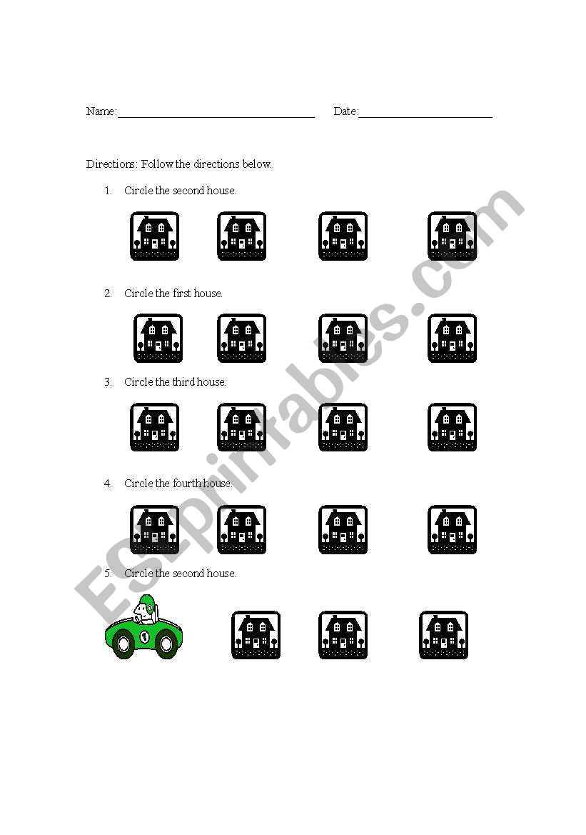 Following Directions using concepts 1st, 2nd, and 3rd