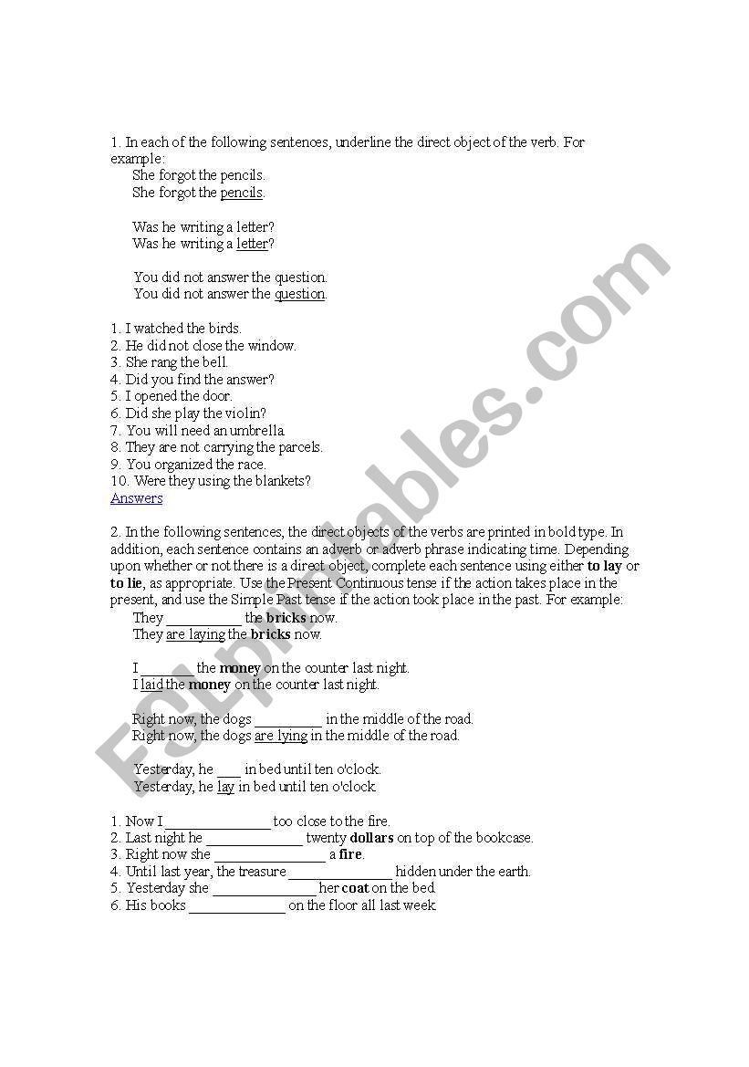 transitive and intransitive worksheet