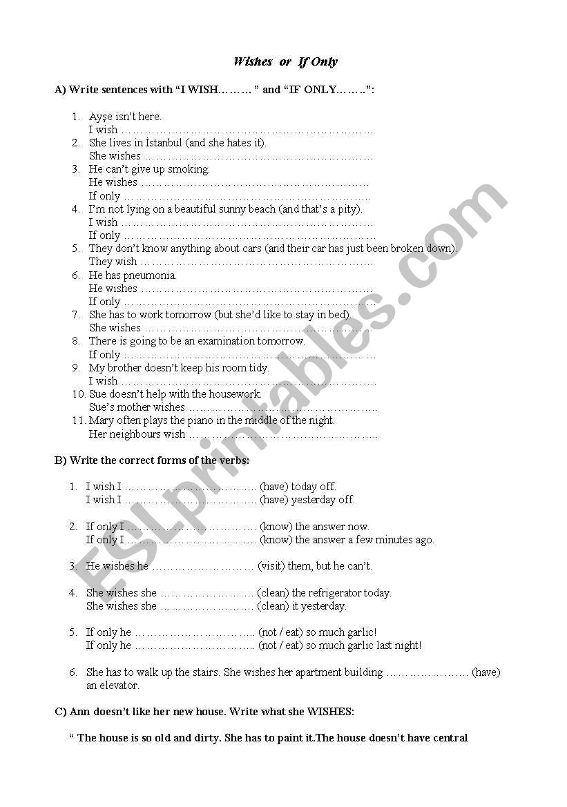 wishes worksheet