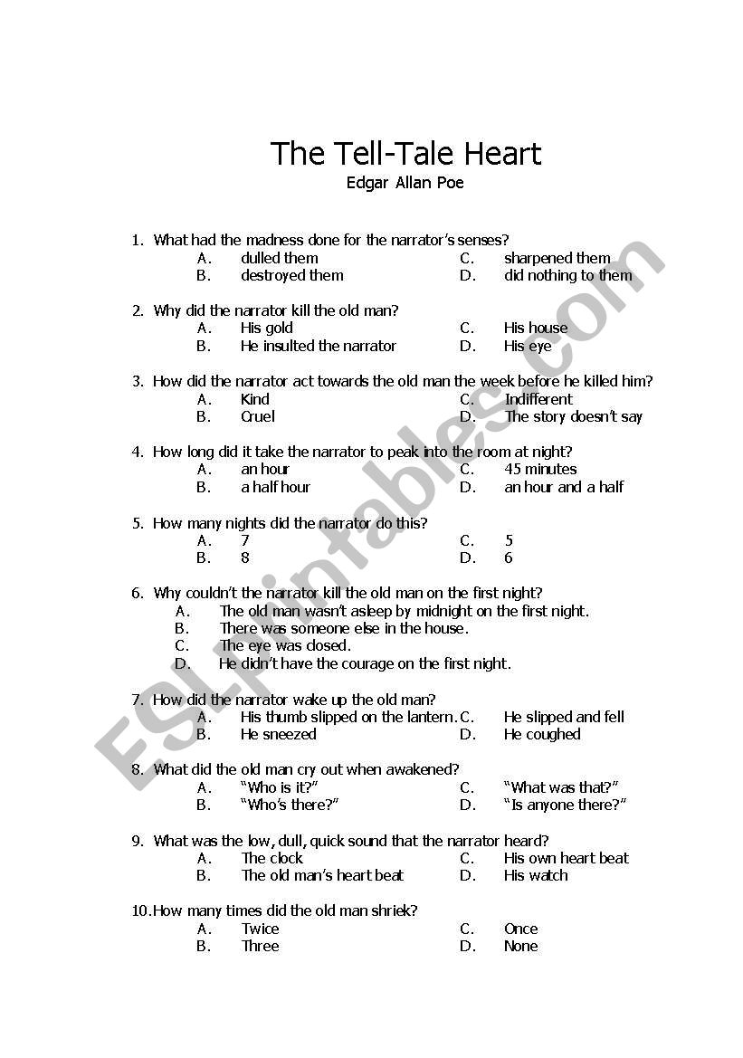 The Tell Tale Heart ESL Worksheet By Debp