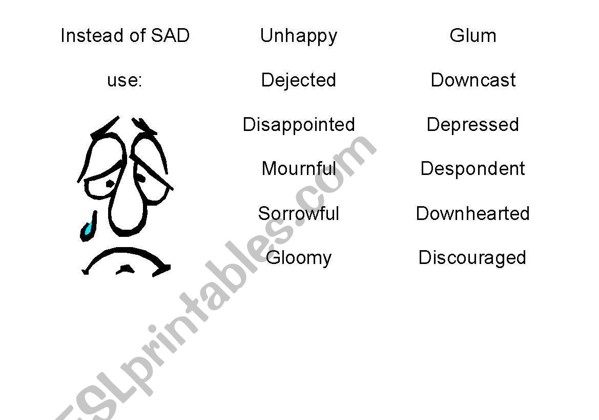 Instead of  Sad Use.... worksheet