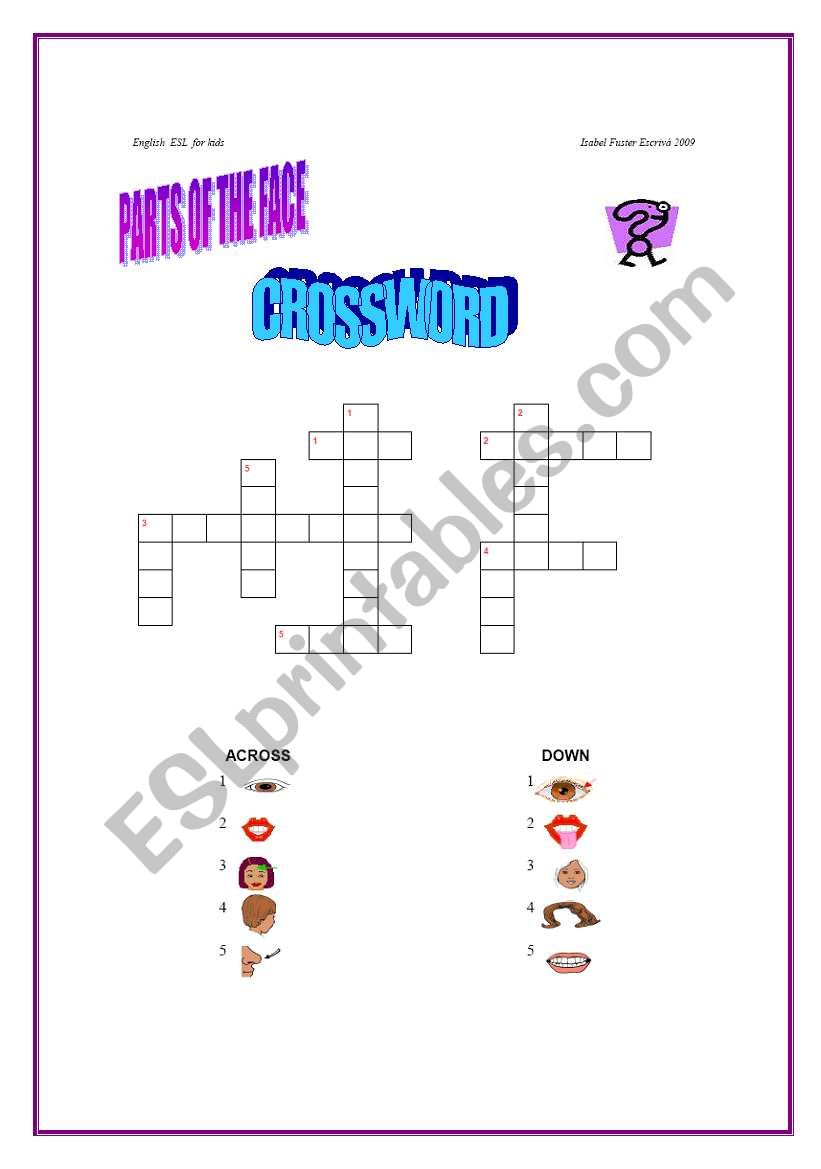 Parts of the face Crossword worksheet