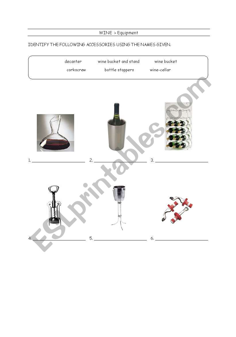 Wine equipment worksheet
