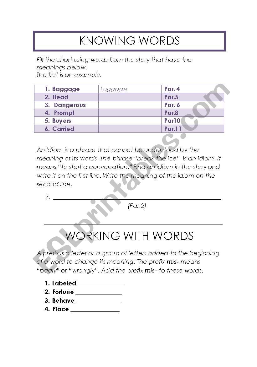 Reading, New words worksheet