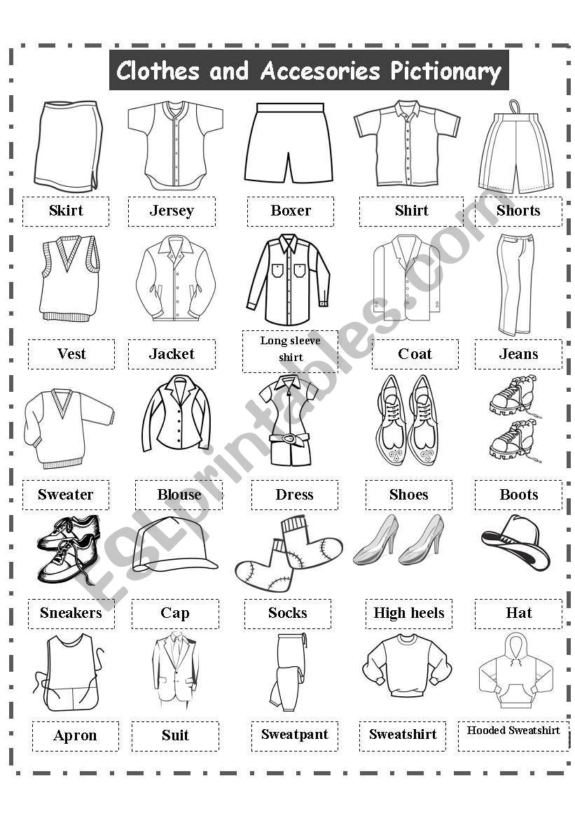 CLOTHES AND ACCESORIES PICTIONARY