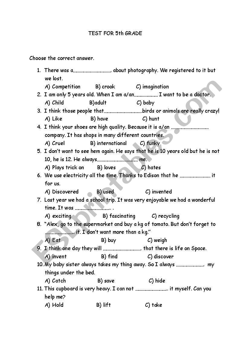 multiple choice with vocabulary, verb tenses and reading text