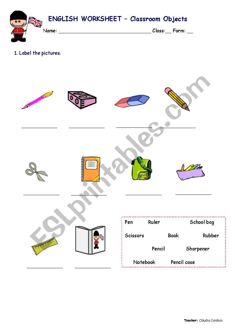 Classroom Objects worksheet