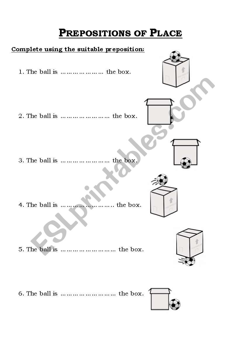 Prepositions of  Place worksheet