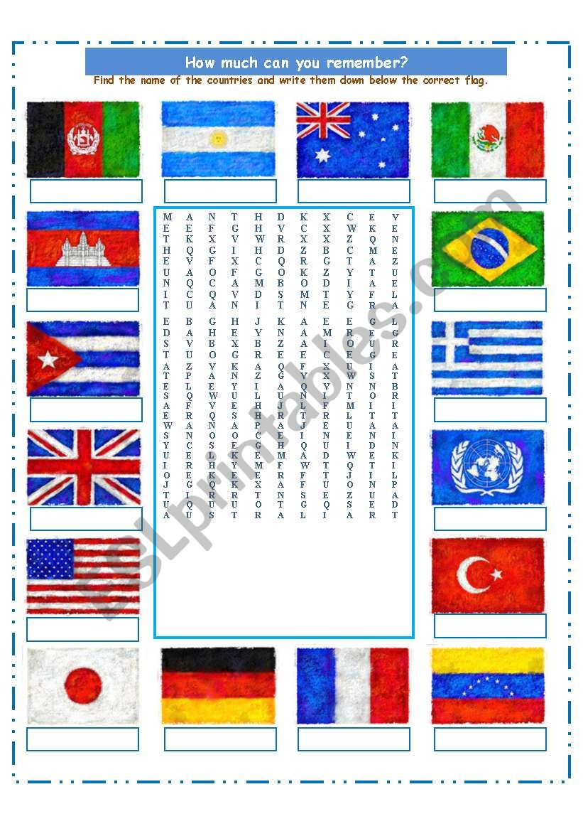 FLAGS WORDSEARCH! worksheet