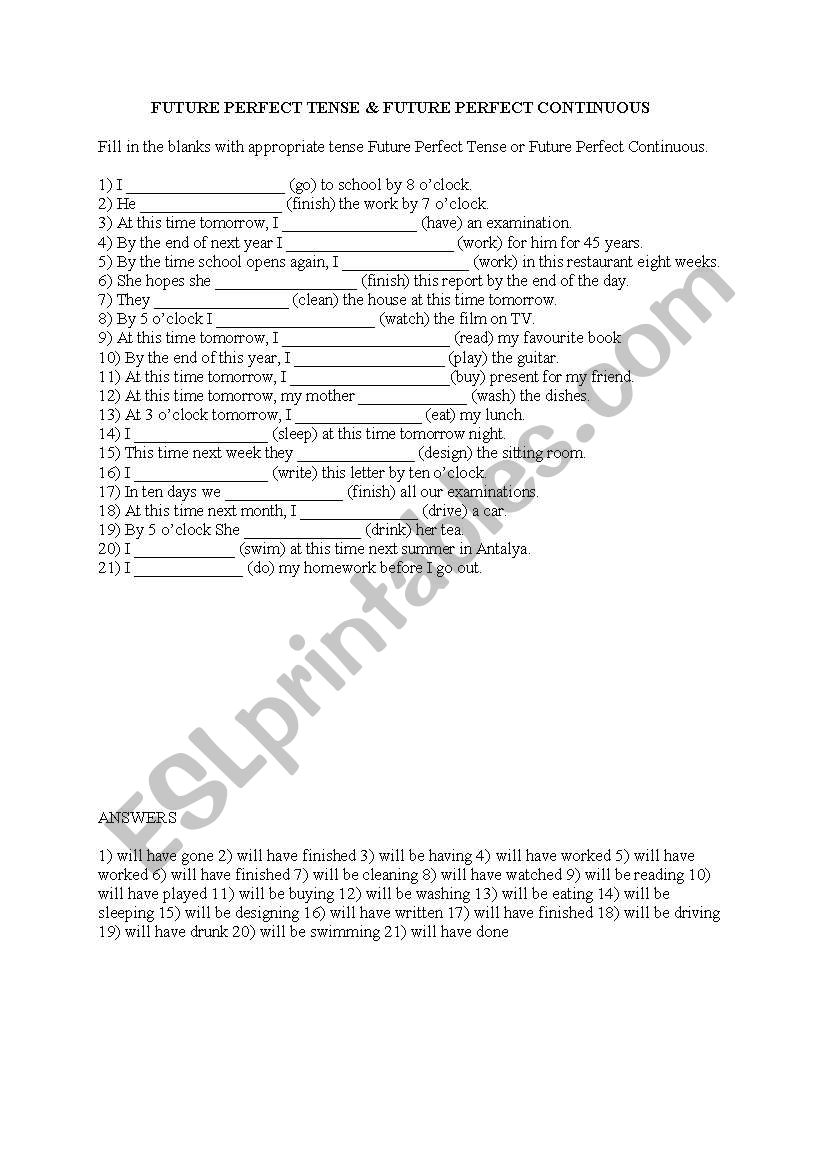 FUTURE PERFECT TENSE AND FUTURE PERFECT CONTINUOUS TENSE