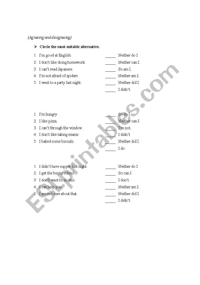 AGREE & DISAGREE worksheet