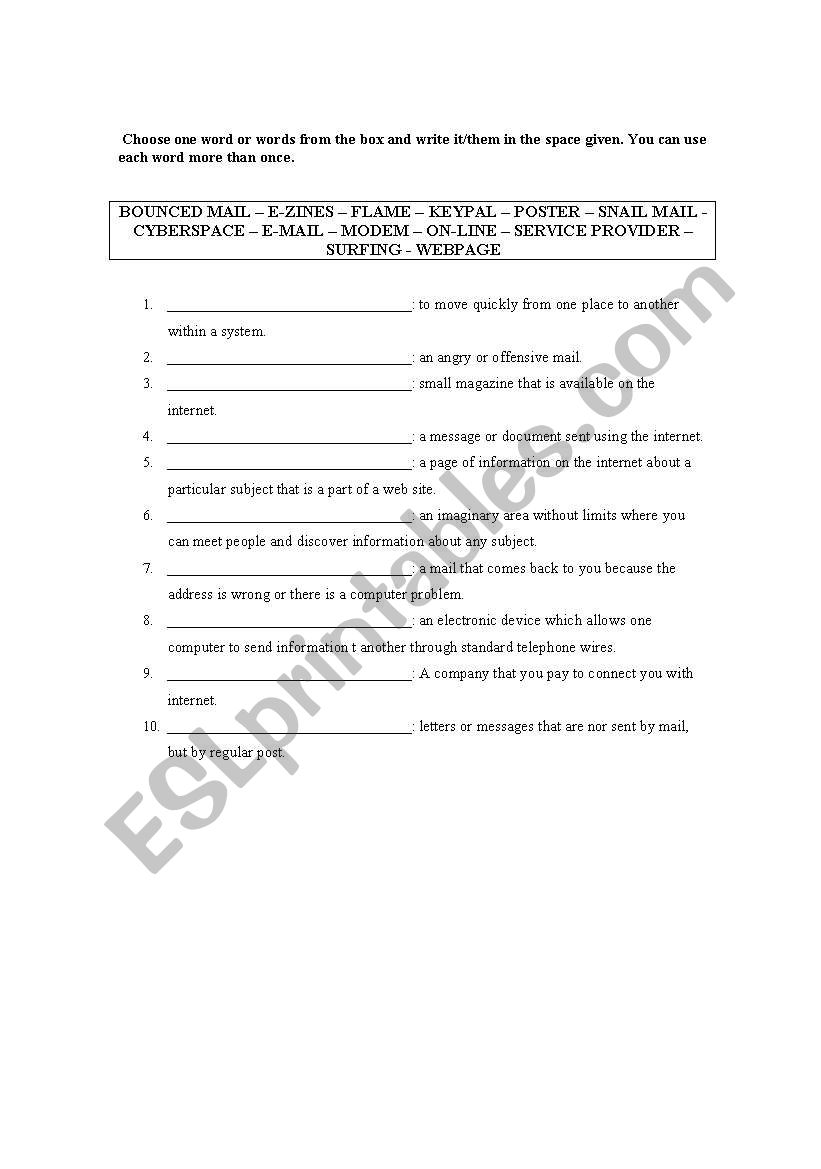 COMPUTER VOCABULARY worksheet