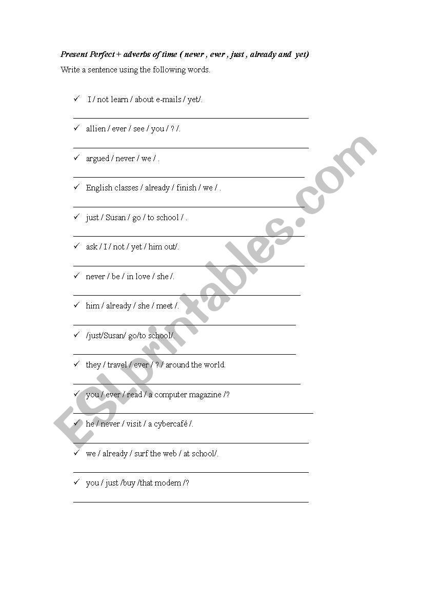 PRESENT PERFECT SIMPLE worksheet