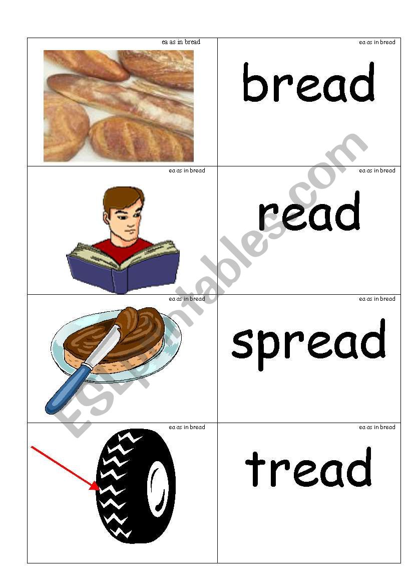 word / picture cards containing ea as in bread