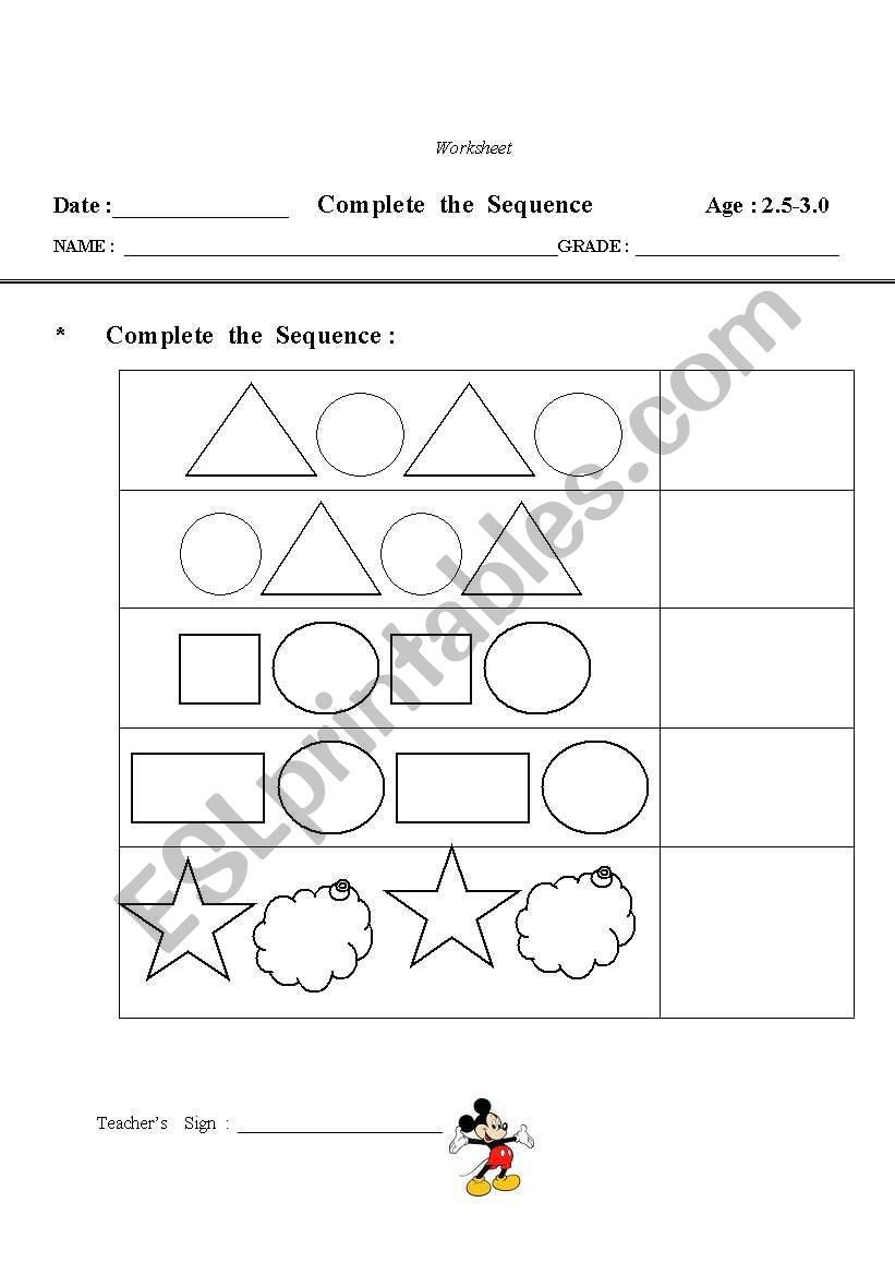 Complete the Sequence worksheet