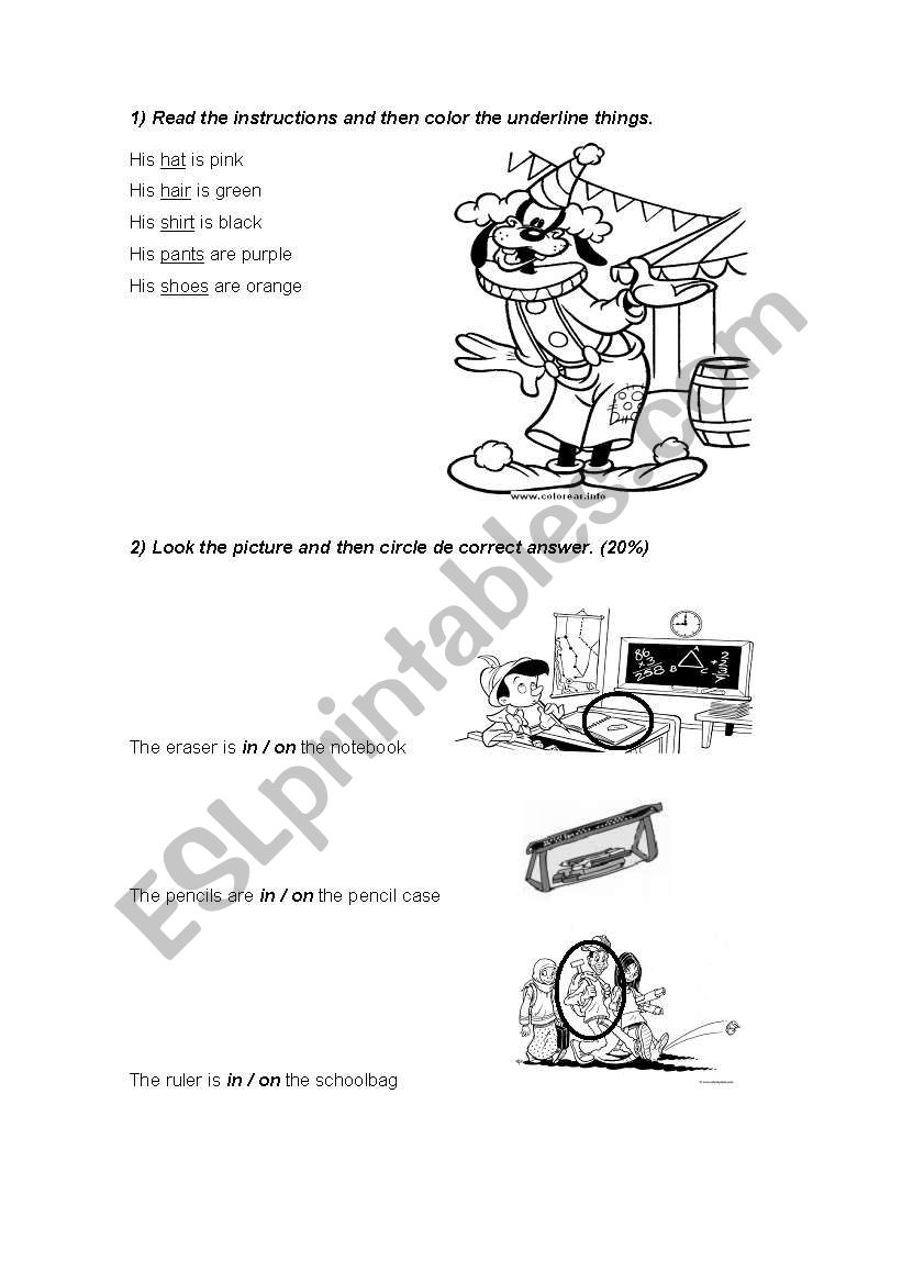 Colors and prepositions of place