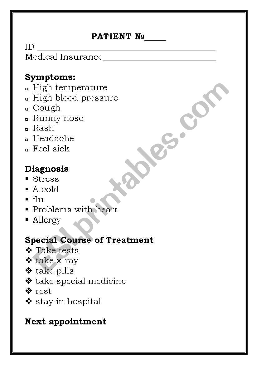 diseases and treatment worksheet