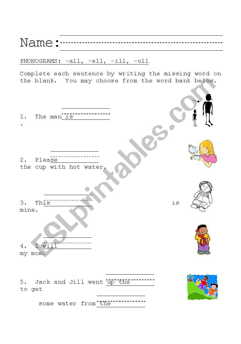 phonograms -all, -ell, -ill, -oll