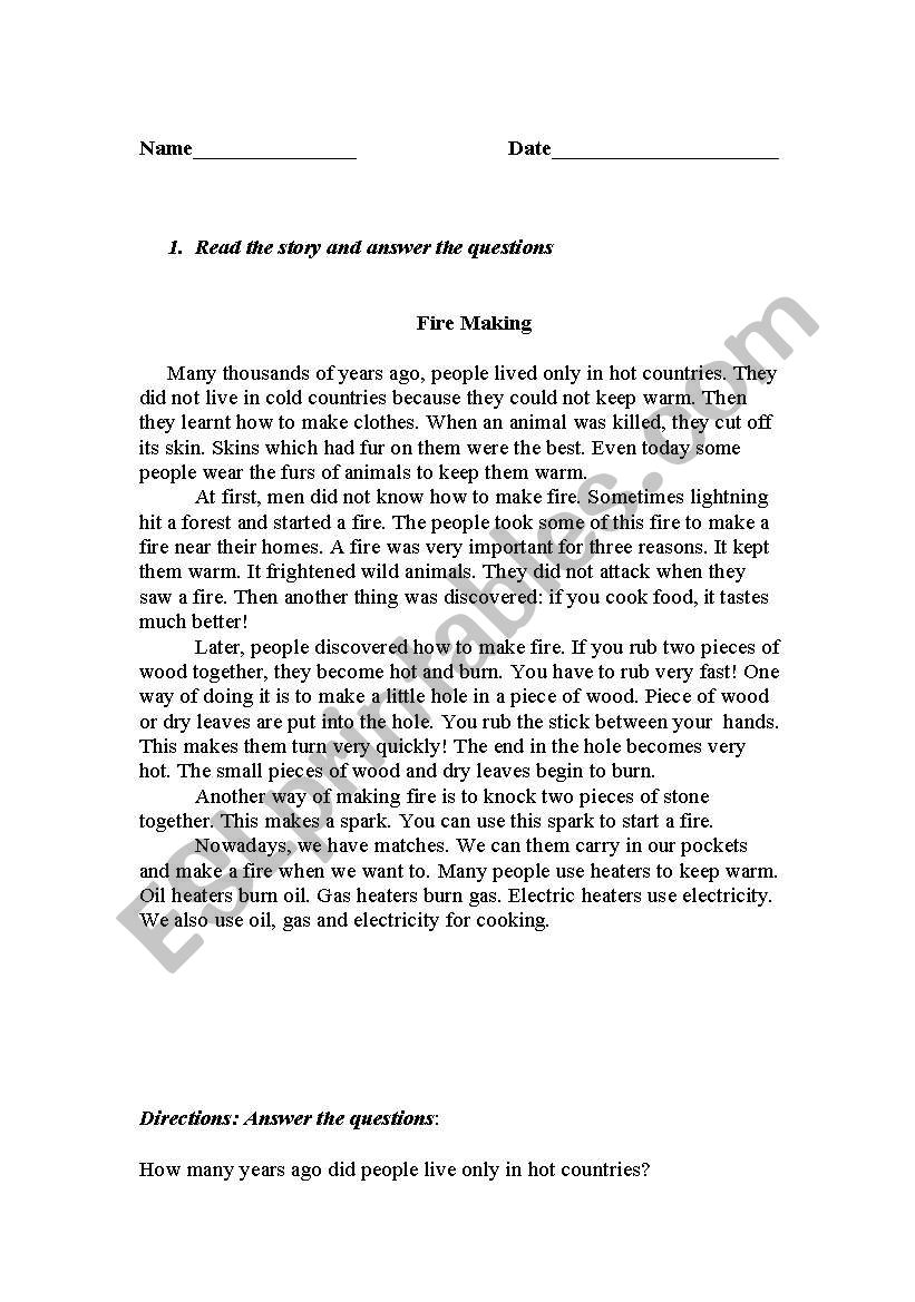 reading paragraph worksheet