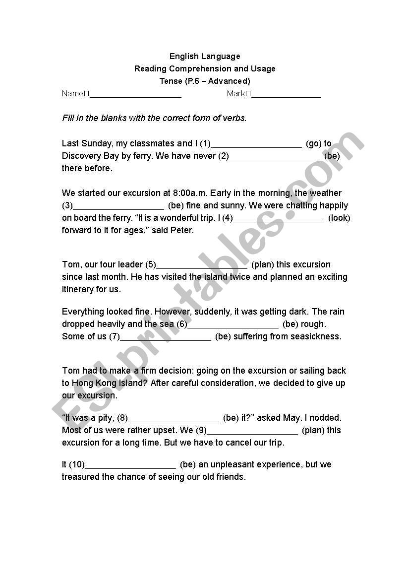 Passage of tenses usage worksheet